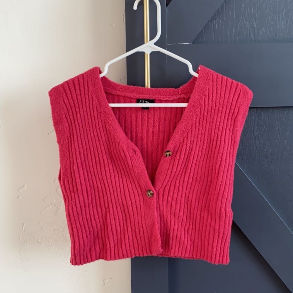 Fuzzy button down tank sweater